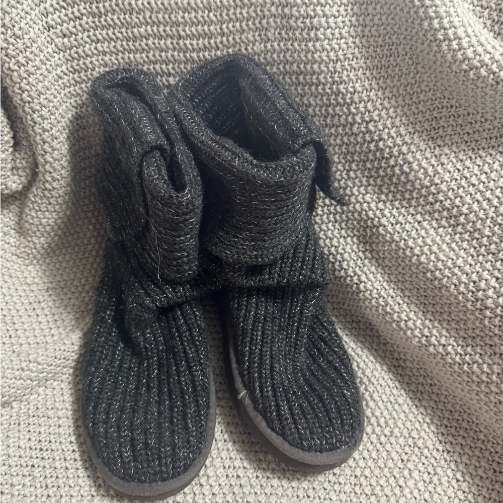 UGG Cardy Size 7 Gray Classic Knit‎ Tall Sweater Boots Fold Over Buttons